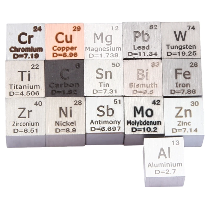 

Elements Square Set Cube 10Mm Up To 99.99% Purity For Periodic Table Teaching Tool Gifts (16Pcs)