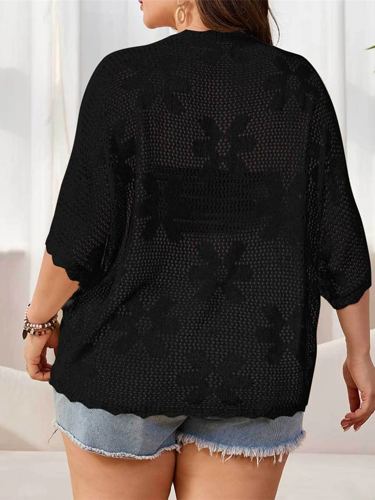 1XL - 4XL Cover-ups Beach Dress Beach Wear Beachwear Female Women Half Sleeve Solid Crochet Knitted Tunic Beach Cover Up V8285 2