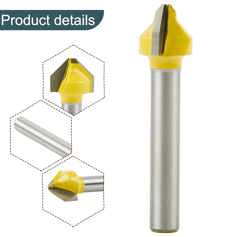 6mm Shank Router Bit 90 Degree V-shaped Flat Head Chamfer Carbide Engraving Milling Cutter ​for Wood Engraving Trimming Tool