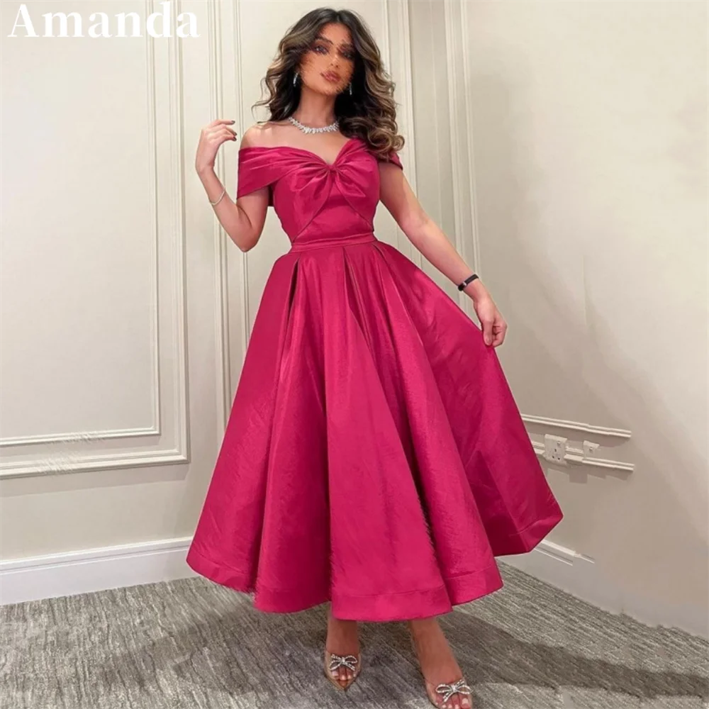 

Amanda Nobility Off Shoulder فساتين سهره فاخره2023 Elegant Taffeta A-line Prom Dresses Elegantly Pink Slim Vestidos De Noche