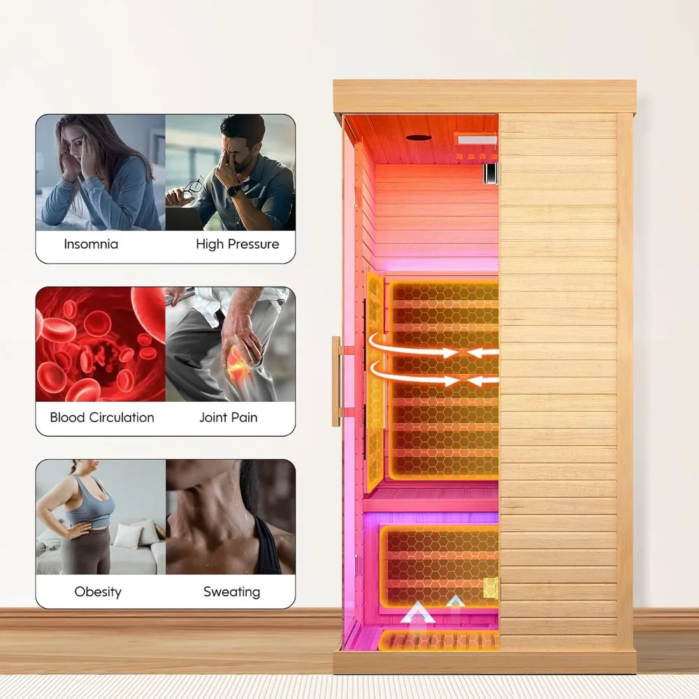 Sauna Room Indoor Far Infrared Saunas Home Canadian Hemlock 1420W Low-EMF Dry Saunas Single Person Spa with Oxygen Bar 5