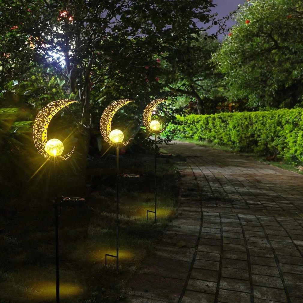 Solar Lawn Light Moon LED Pathway Outdoor Garden Light Waterproof Retro Flame Effect Lamp Garden Street Lamp Landscape Decor