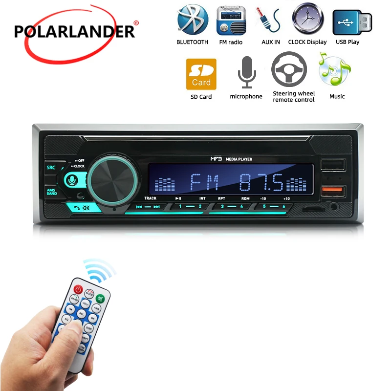 

PolarLander Car Stereo MP3 Player 1 Din Radio 740 Remote Control Hands-free Calls 2 USB Bluetooth FM Microphone USB/TF/AUX