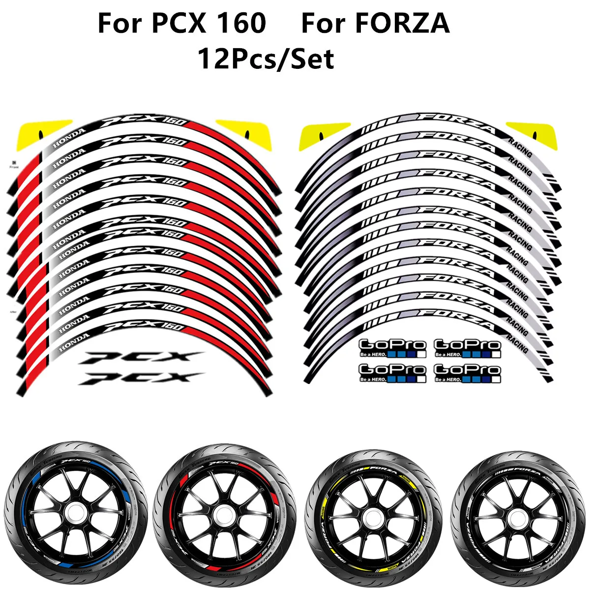 12Pcs Motorcycle Reflective Wheel Rim Decals Tape Stickers For Honda pcx160 2020 2021/Honda FORZA 125 250 300 350 NSS 350 datong wolrd motorcycle remote control key for honda motorcycle scooter k01 k77 k96 k97 k35v3 adv sh 150 forza 300 pcx150 card