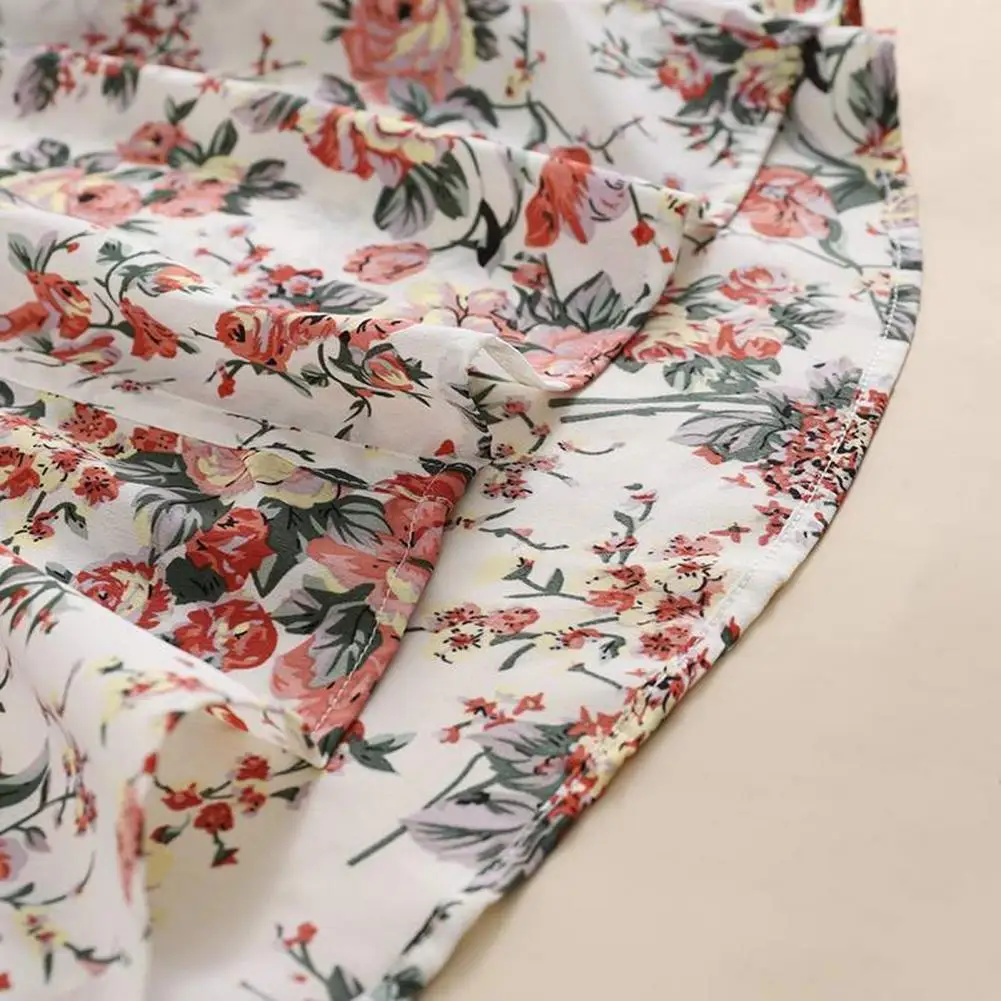 

Женская блузка с цветочным принтом, элегантная мягкая Свободная рубашка средней длины с V-образным вырезом и рукавами-фонариками в богемном стиле на весну