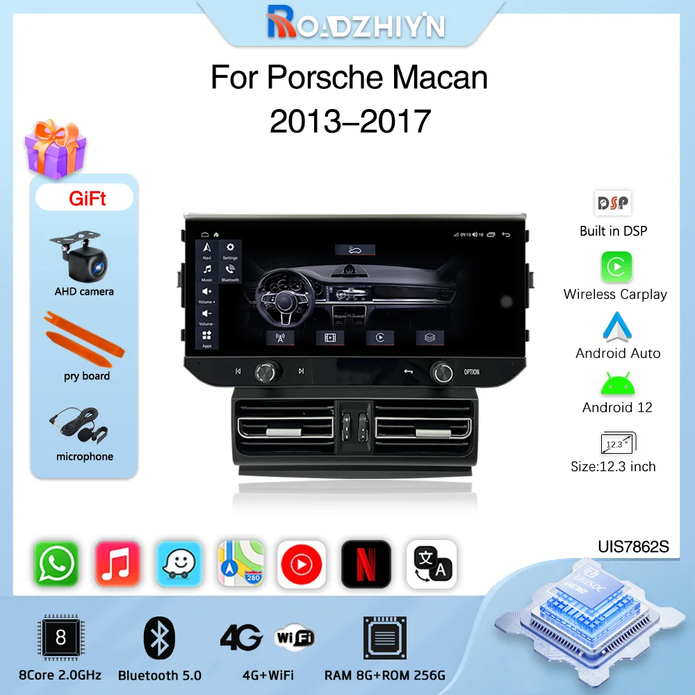 Roadzhiyin Car Multimedia Video Player For Porsche Macan 2011-2017 GPS Navigation Android12 Radio stereo Carplay 4G 360Camera