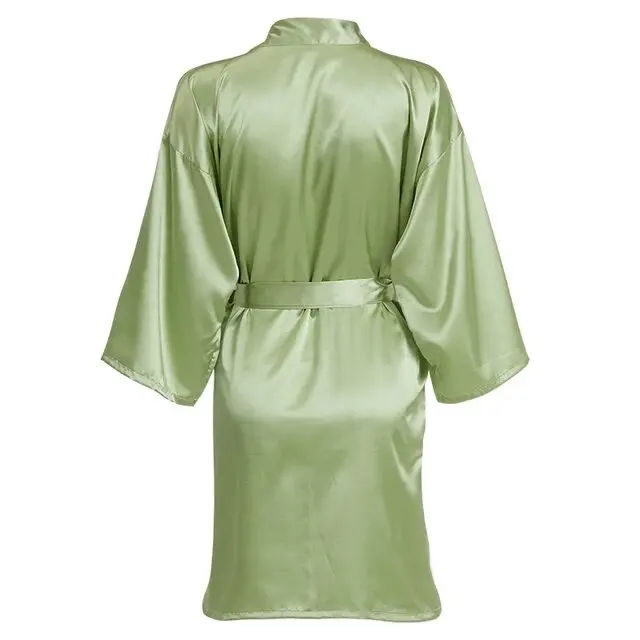 Sage Green Satin Kimono with Team Bride Embroidery