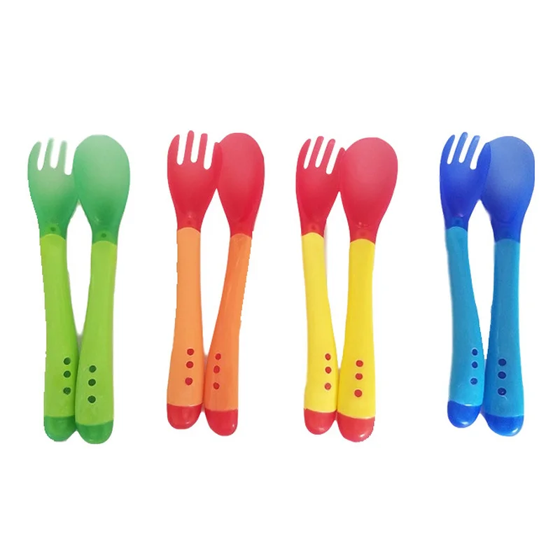 Baby Cutlery Baby Temperature Sensing Spoons Child Infant Feeding Spoon Fork Utensils for Toddler Kids Flatware Heat Sensitive Tableware silicone feeding spoon silicone cutlery set learning spoons fork spoon set baby cutlery