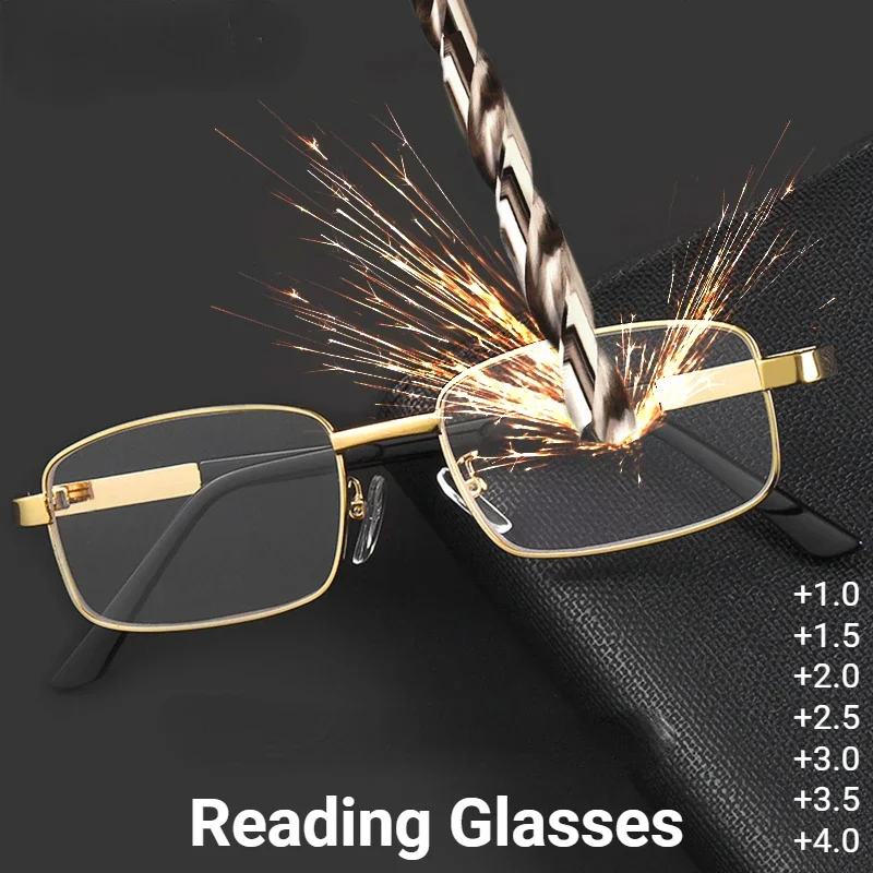 

Men Metal Resin Lens Reading Glasses Women Square Full Frame Presbyopic Glasses Anti-Scratch Diopter Eyewear 0 To+4.0