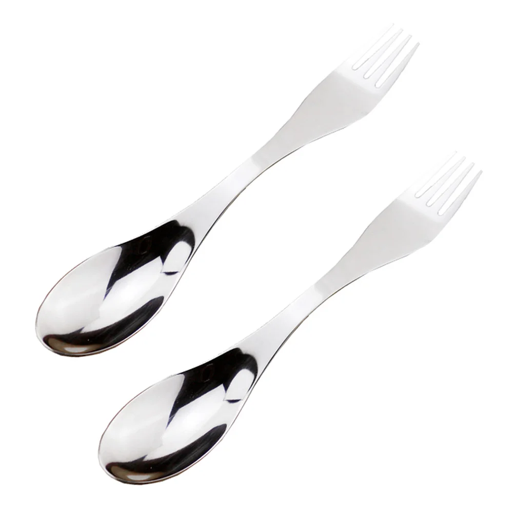 

2pcs Stainless Steel Double-ended Spork Multifunction Fork Spoon Flatware for Camping Picnic Travel