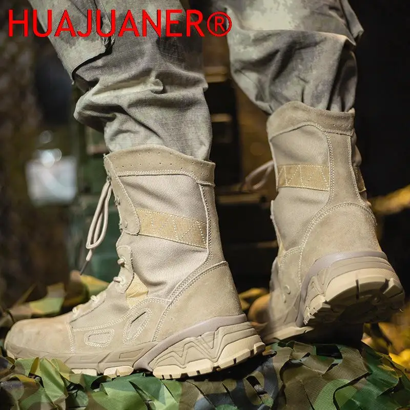 Botas táticas militares de cano alto masculinas, botas de combate ao ar livre, sapatos de caminhada no deserto, sapatos masculinos de alta qualidade