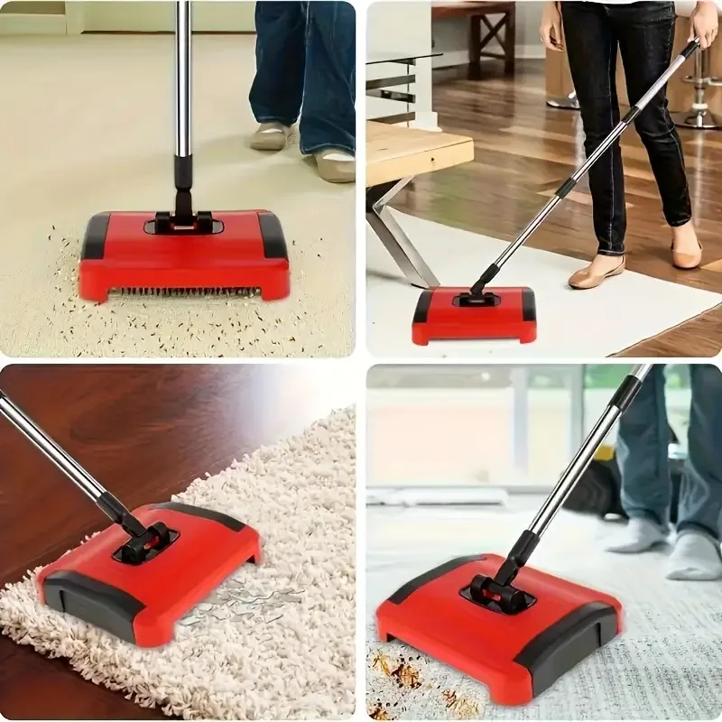 Carpet Floor Lazy Sweeper Manual Carpet Sweeper Cleaner Non-Electric Carpet Broom Sweeper Hand Push Automatic Broom for Home