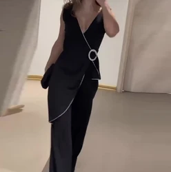 Hot Selling Fashion V-Neck Sleeveless Patchwork Irregular Serious and Lively Women's Jumpsuit In Stock