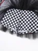 Womens Vintage Checkerboard Print Racer Dress Long Sleeve Sequins A-line Tulle Skirt with Shorts Dress Halloween Party Costumes 5