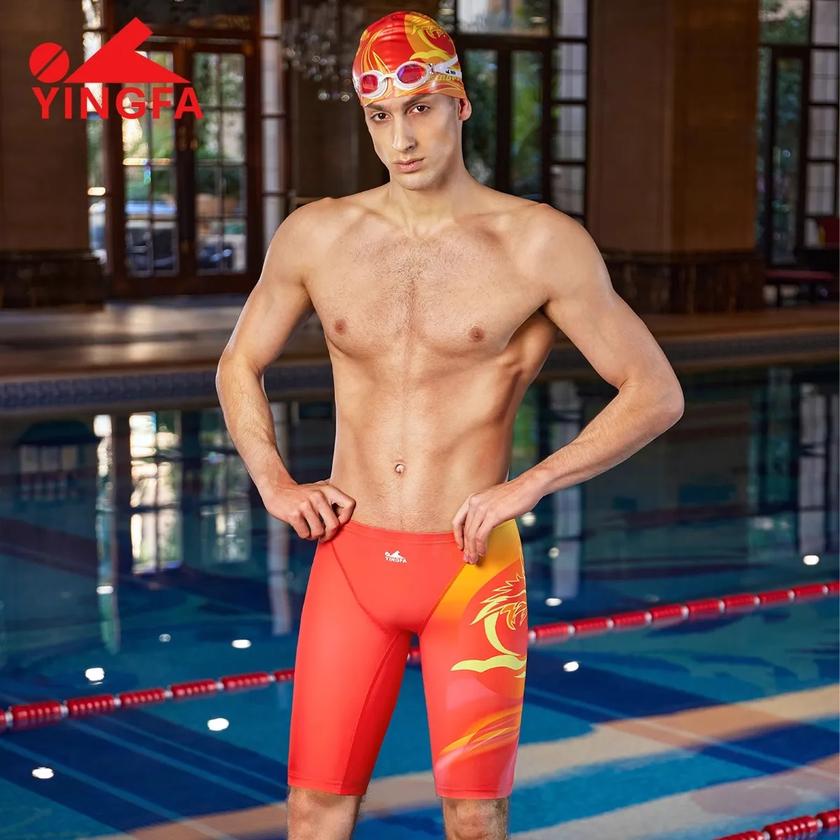 YINGFA Men Professional Swim Trunks Boys Teenagers Quick Dry