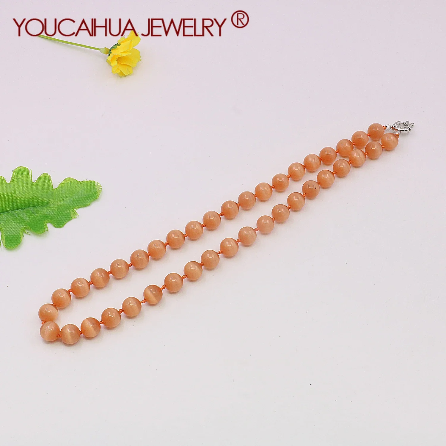 

10mm Natural Orange Cat's Eye Stone Round Beads Necklace Transparent Halo,gemst Jewelry 18in,Classic Round Button,Gift for Women