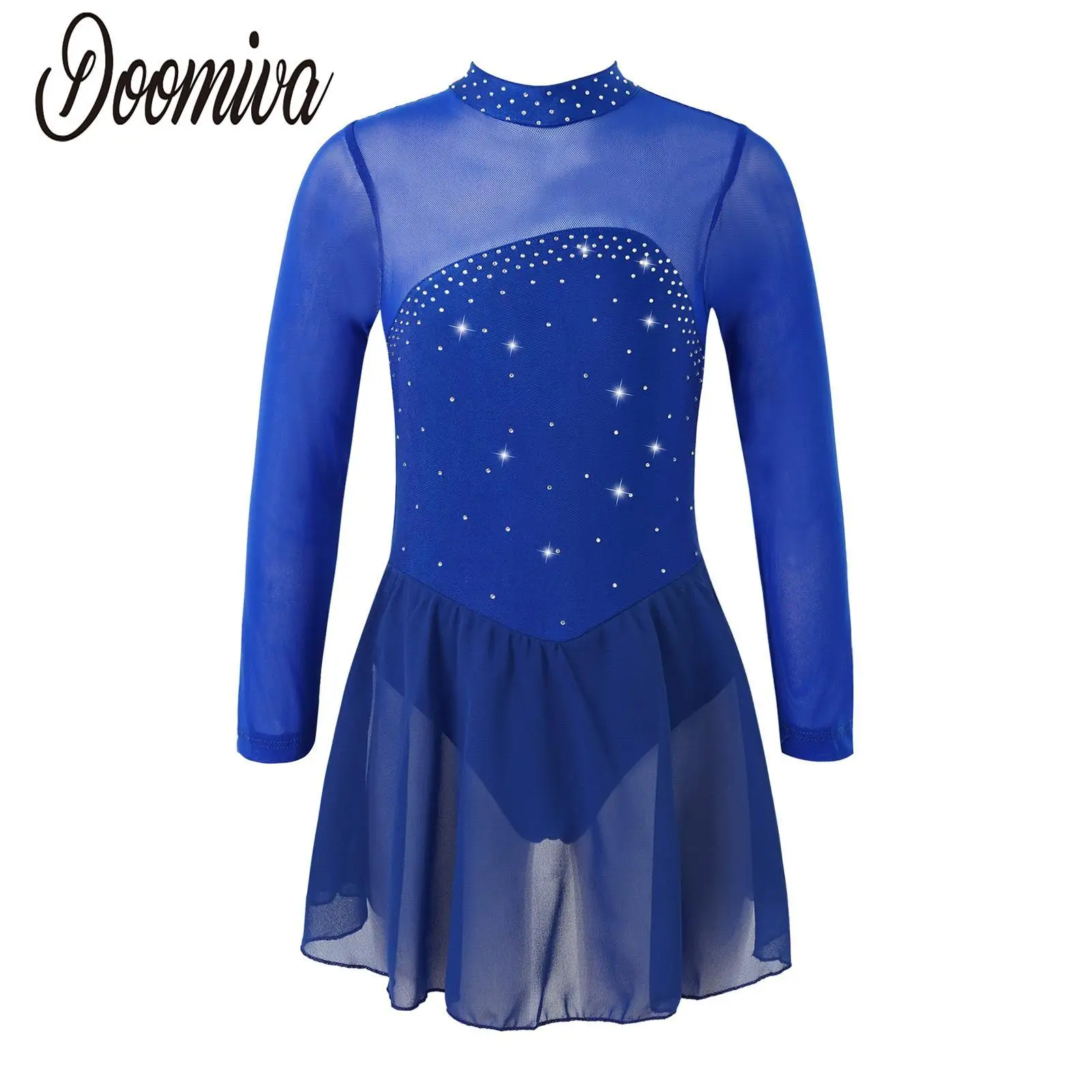

Kids Girls Leotard Gymnastics Ballet Dance Show Figure Skating Dress Child Long Sleeve Rhinestones Ice Skating Leotard Dancewear