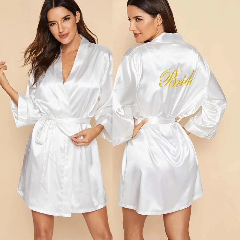 Bride Bridesmaid Wedding Robe Embroidery Kimono Bathrobe Gown Nightgown Casual Satin Short Women Sexy Nightwear Sleepwear women sleepwear bride robes sleepwear pajamas