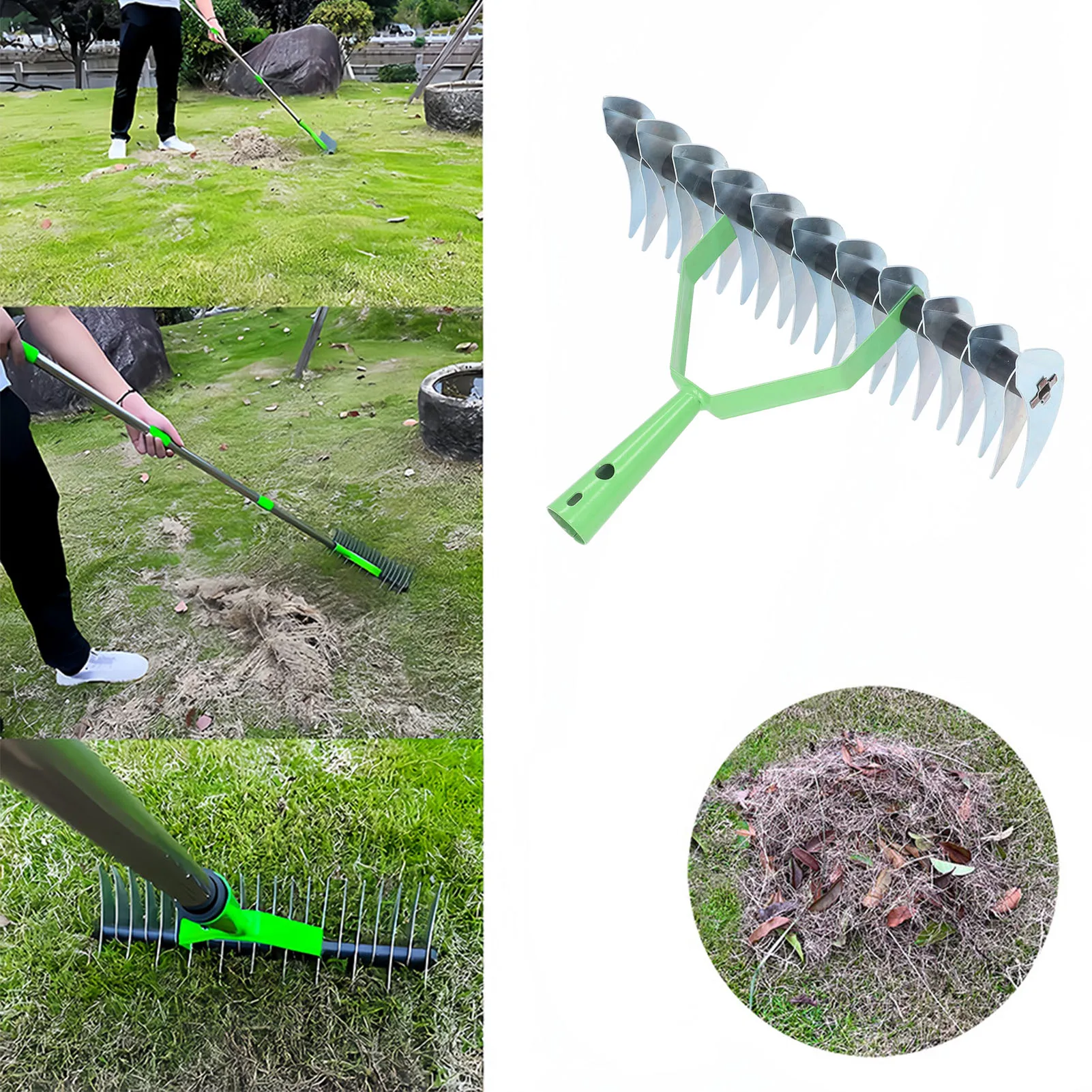 Garden Supplies Stainless Steel Thatch Rake Thatch Rake Stainless Steel Curved Tip Teeth Lawn Rake for Leaves Garden Supplies 4