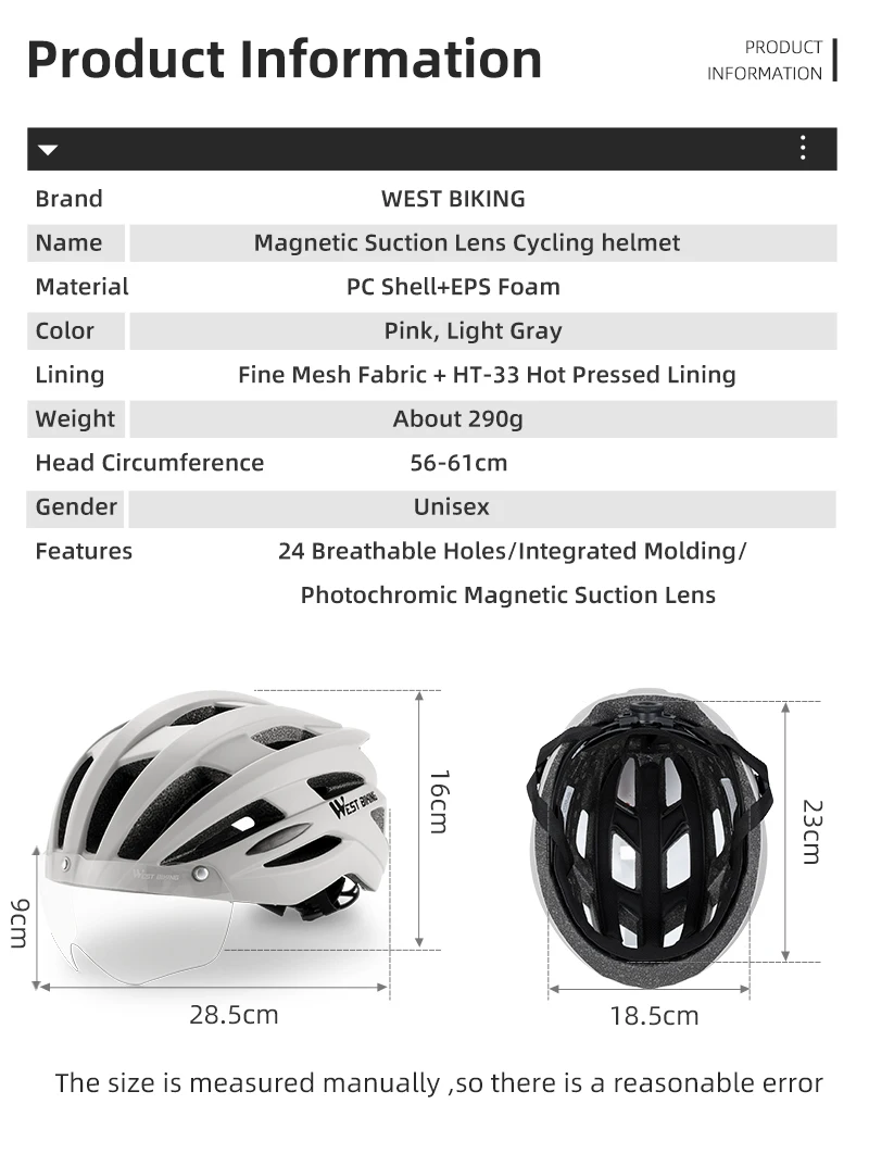 Description Picture 3 of itemWEST BIKING Bicycle Helmet Adjustable Magnetic Suction Lens Cycling Helmet MTB Road Bike Breathable Safety Helmet Bike Equipment