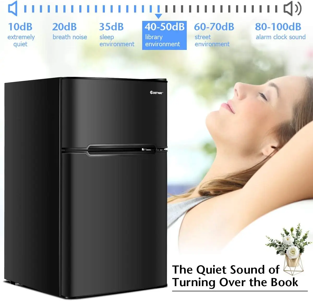 Compact Refrigerator 3.2 Cu Ft. Unit 2-Door Mini Freezer Cooler Fridge with Reversible Door, Removable Glass Shelves