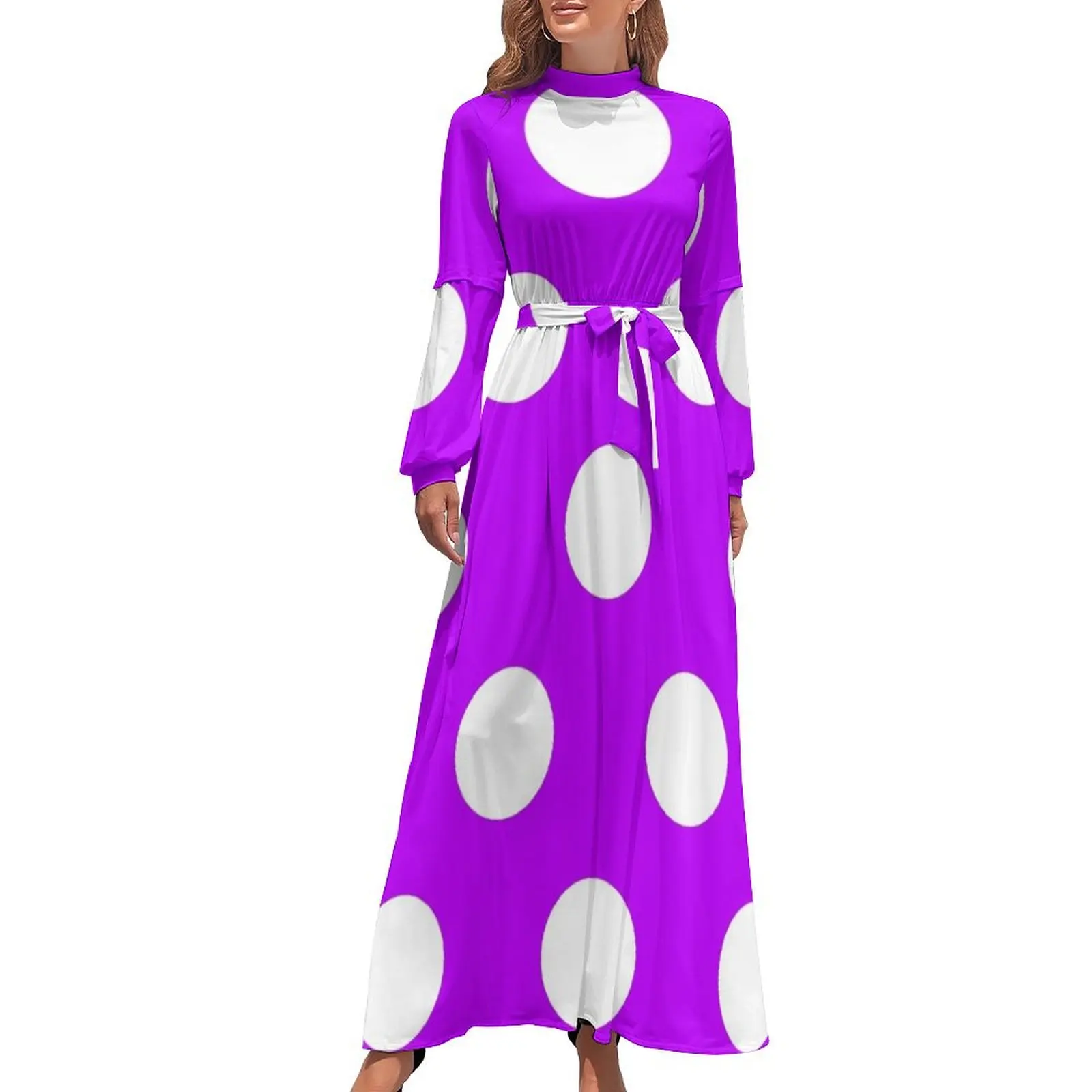 thumbnail image 1 of Vestido largo de lunares blancos y morados grandes, vestido sexy para mujer, vestidos, 1 of 5