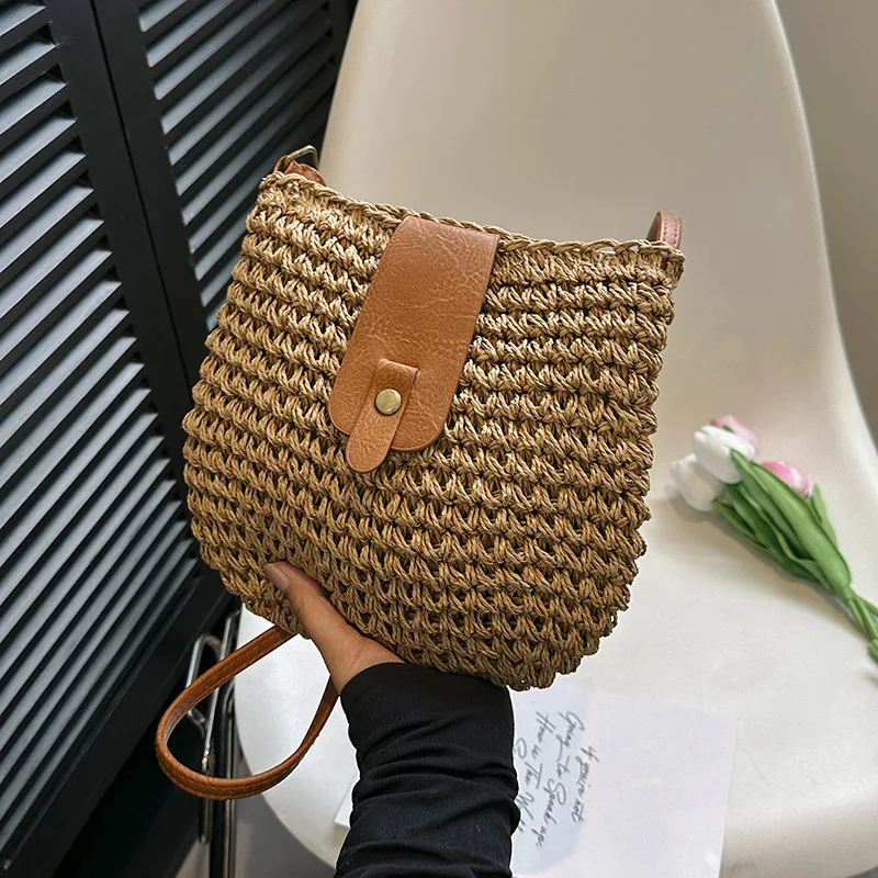 Beach Messenger Purse Trendy Straw Crossbody Bag Ladies Fashion Bag Casual Woven Shoulder Handbag For Shopping Travel Summer
