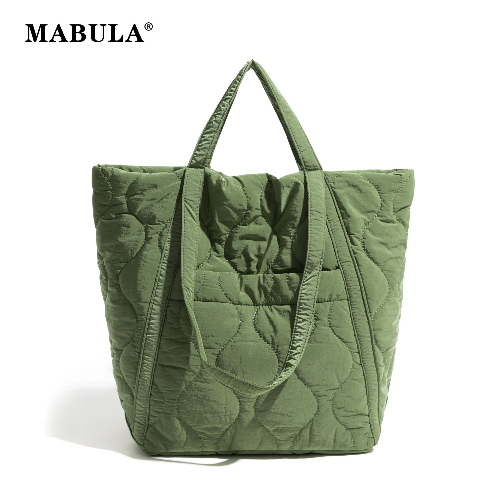 

MABULA Simple Quilted Nylon Woman Tote Handbag Causal Down Padded Female Shoulder Shopping Purse Fluffy Lightweight Design Bag