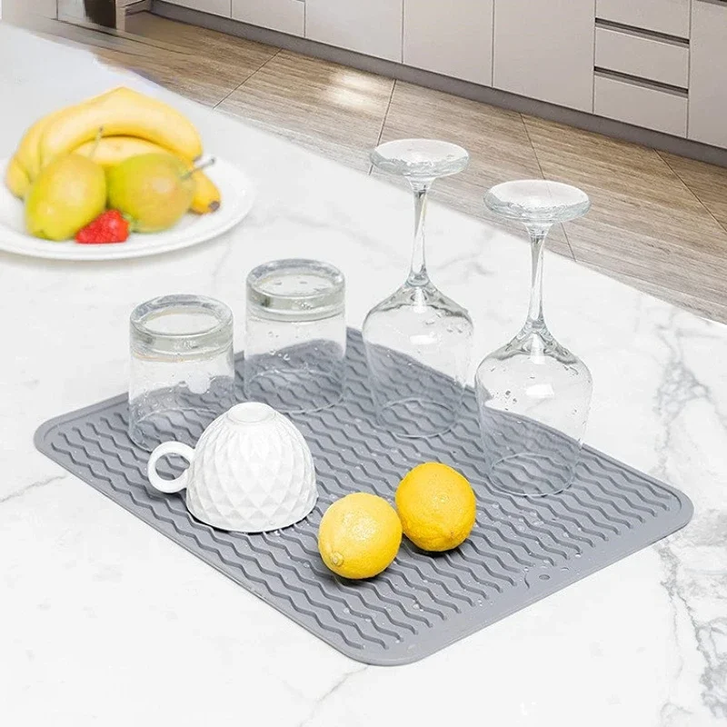 Kitchen Counter Dish Drying Mat Non-slip Rubber Back Heat Resistant Drainer  Mat Kitchen Super Absorbent Draining Mat - AliExpress