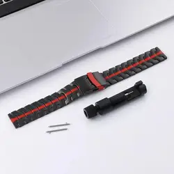 Elegant 22mm Stainless Steel Watch Strap - Premium Metal Band Bracelet for OPPO Watch X X2 (Black red)