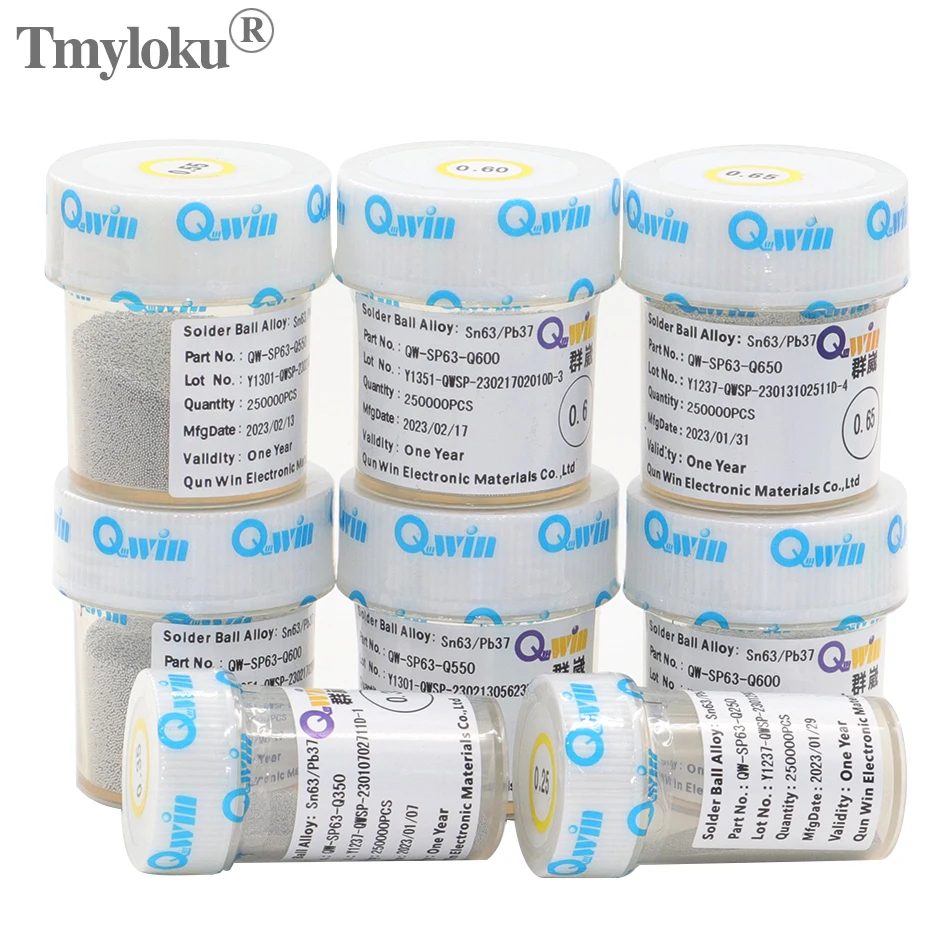 250,000pcs/bottle Tin Balls BGA Leaded Solder Balls 0.2mm 0.3mm 0.35mm 0.45mm 0.6mm 0.65mm 0.76mm Chip Repair Tin Beads Sn63 Pb3 Solder Balls