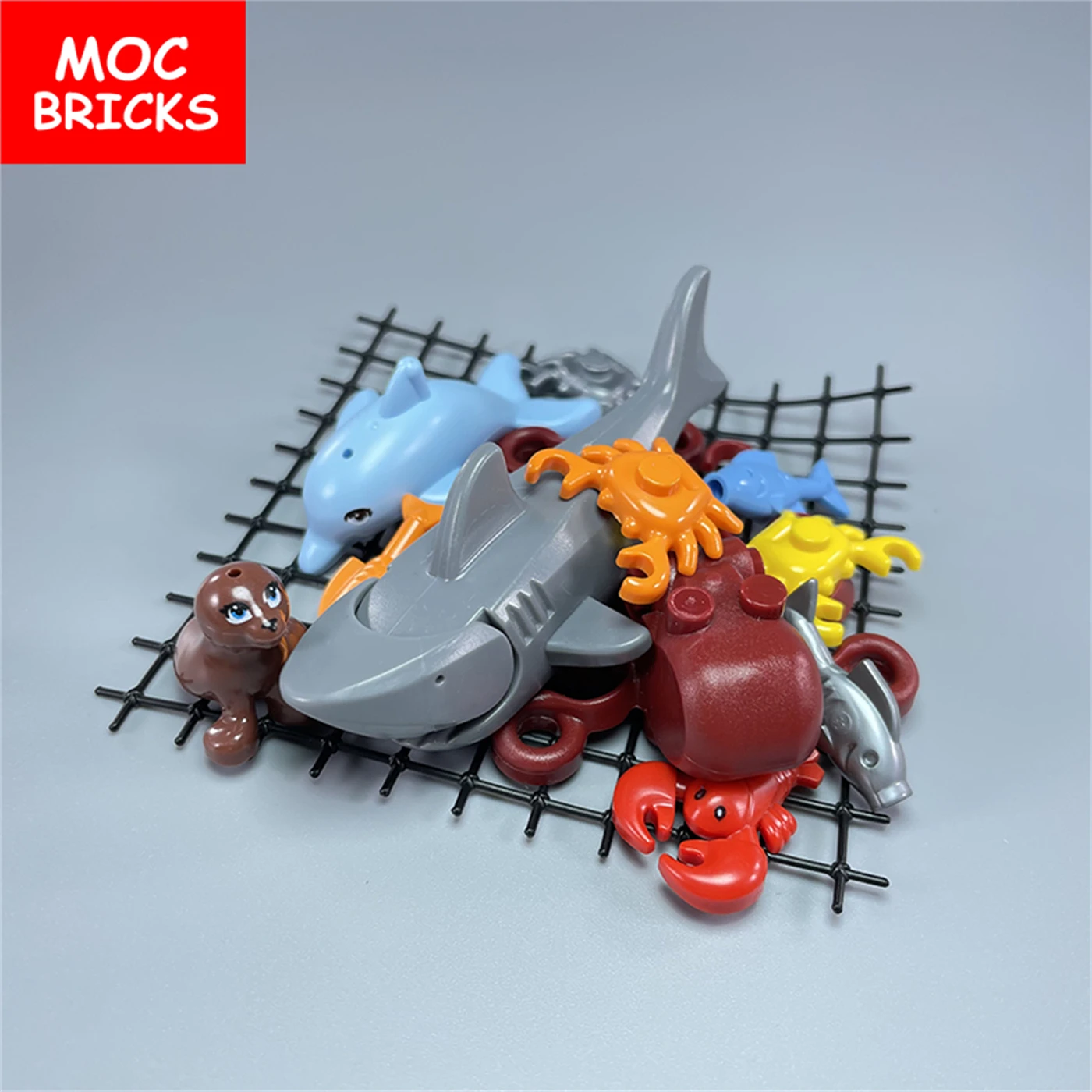 Set Sale MOC Bricks Fishing Net Ocean Animals Dolphin Little Shark