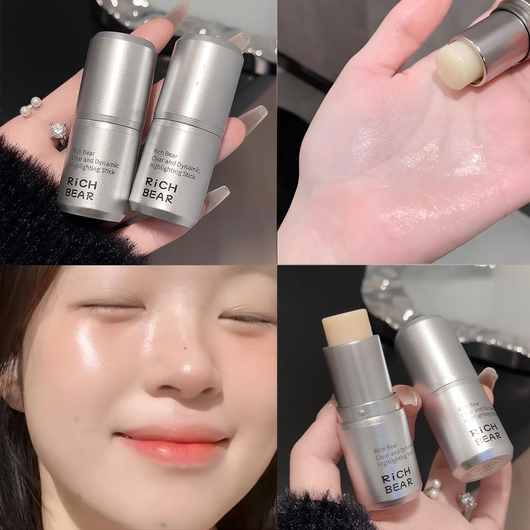Highlighter stick brightens eyes contours with pearlescent silkworms create natural effect