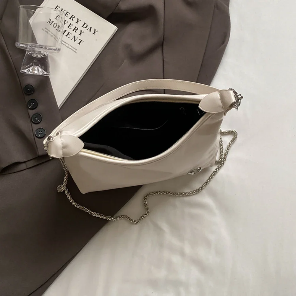 Women PU Casual Tote Handbag Large Capacity Chain Sling Bag Zipper Closure Elegant Underarm Bag Multi-pockets Simple Satchel Bag 5
