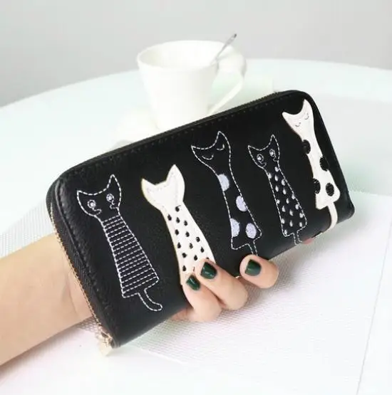 Cute Cat Female Purse Women Wallets for Cards Coin Phone Long Pu Leather Clutches