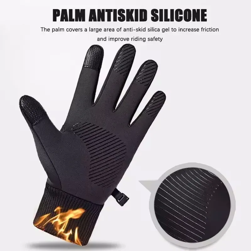 Black Winter Warm Full Fingers Waterproof Cycling Outdoor Sports Running Motorcycle Ski Touch Screen Fleece Gloves 5