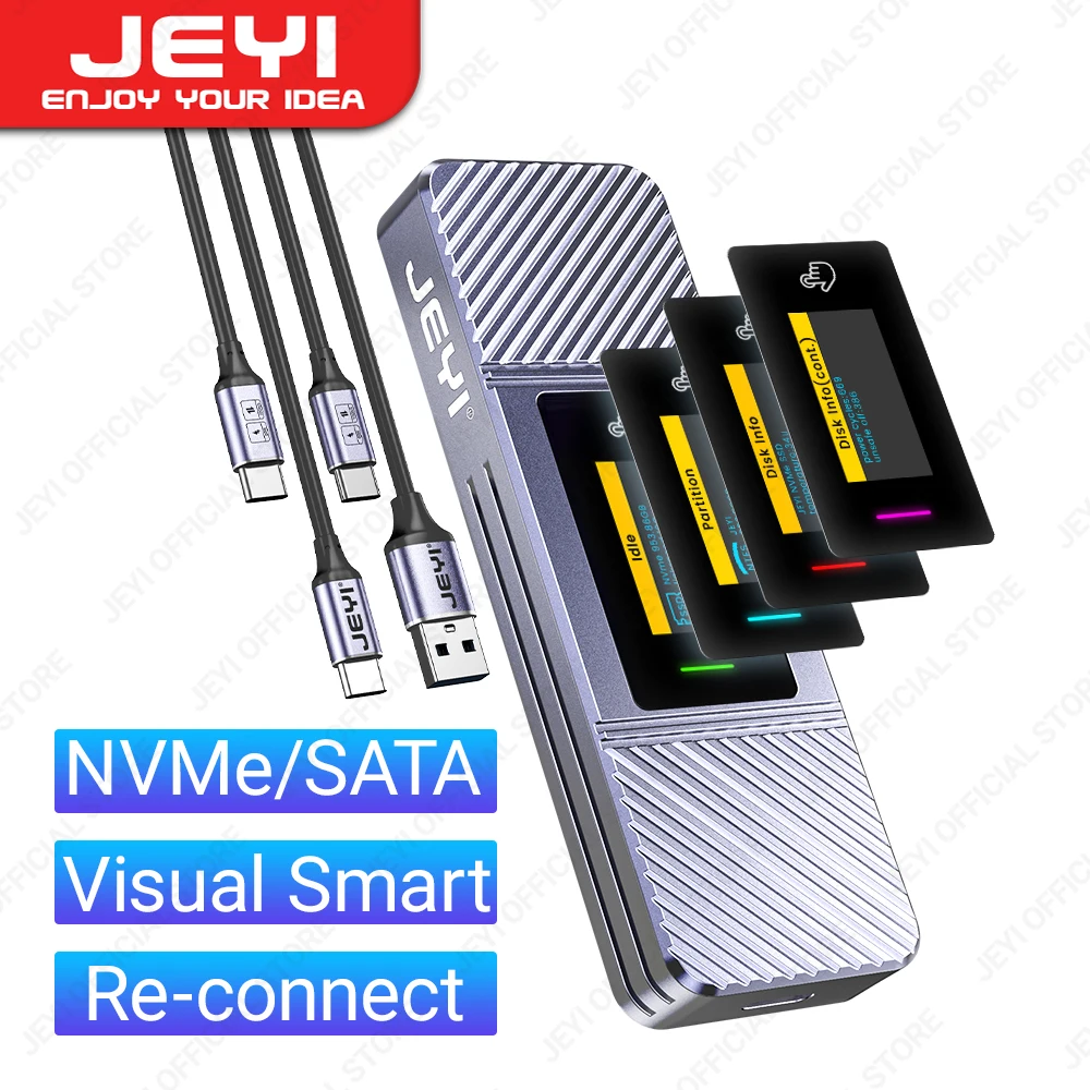Jeyi-visual Smart M.2 Nvme Ngff Ssd Enclosure Suporta Proteção 5s Write 3s Re-conectar Usb 3.2 Gen2 10gbps Uasp Trim