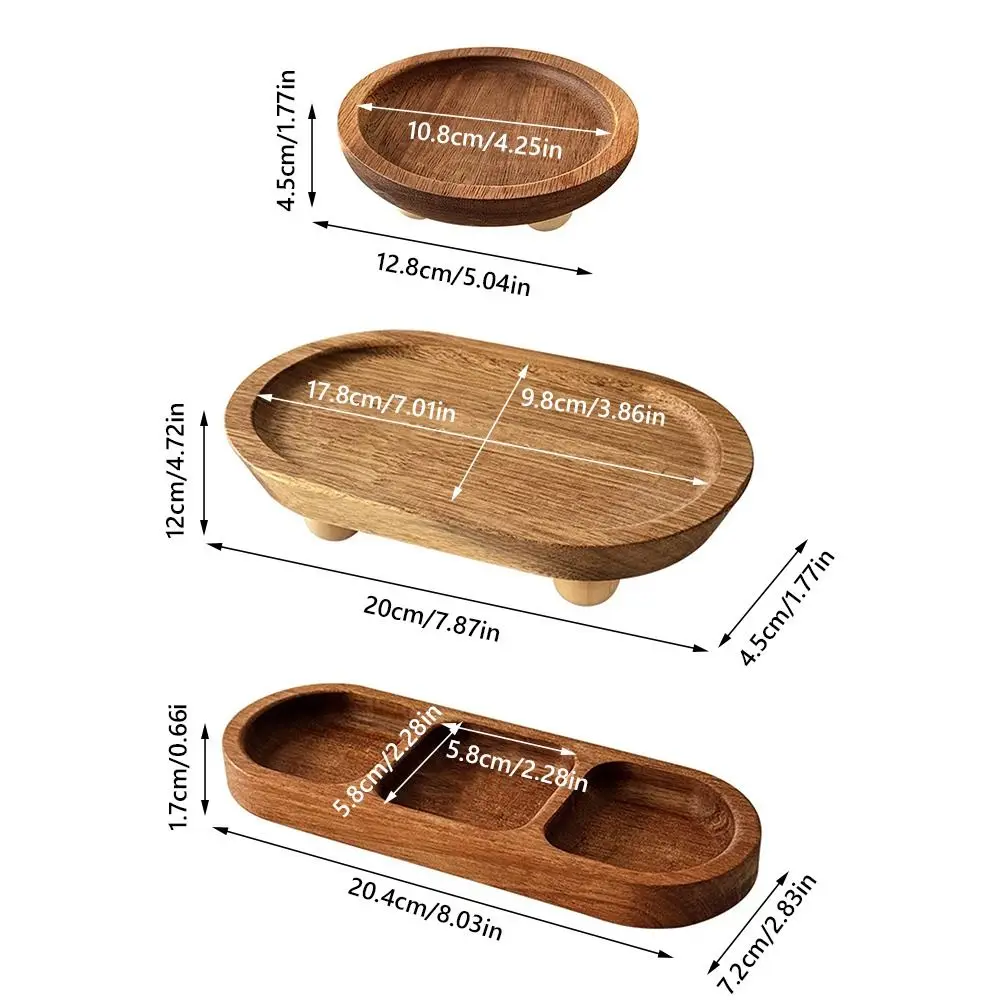 Brown Jewellery Display Trays Round Oval Desktop Ornament Display Plate Perfume Organizier Wood Candle Storage Rack Tabletop