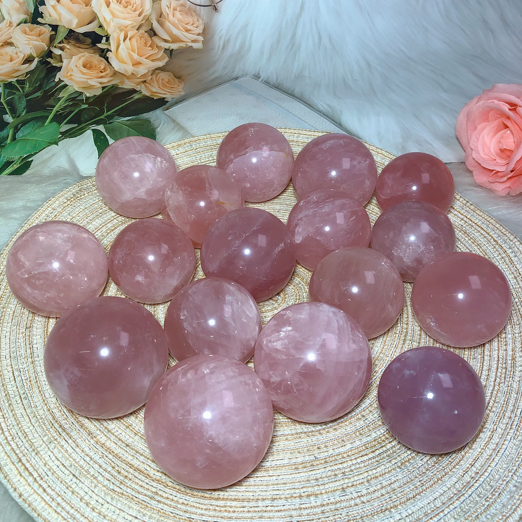 High Quality Natura Crystals Rose Quartz Sphere Star Flash Reiki Home Decoration Energy Healing Ore Ornament Room Decor 4