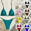 Sexy Backless Bikini Swimsuit Women's Separate Pure Color New 2025 Trendy Swimwear V-Neck Sleeveless Fashionable Beachwear