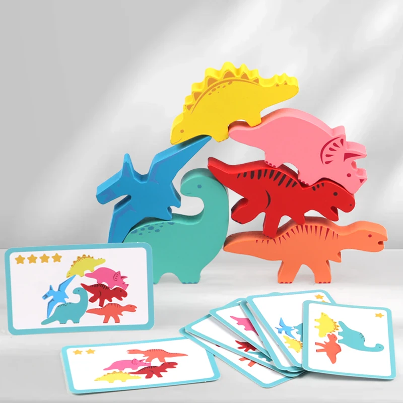 Wooden Balance Blocks Toys For Children Animal Dinosaur Building Stacking High Board Games Wood Montessori Toy Boys Kids Gift - 3