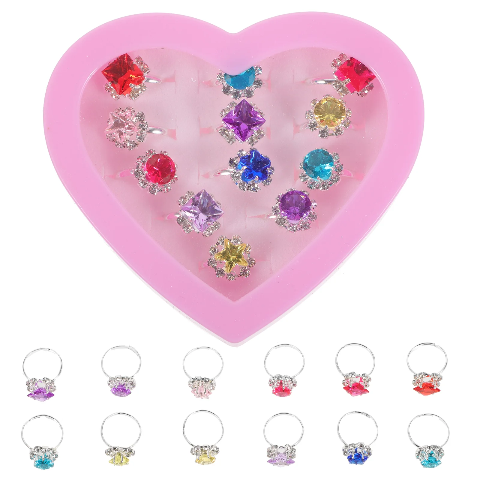 

Child Ring Beautiful Colorful Diamante Ring Set Gift With Heart-Shaped Box for Girl Kid Child