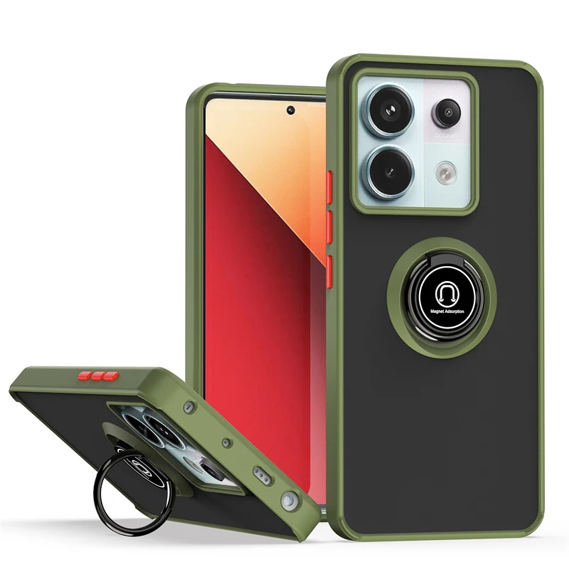 Shockproof Matte Hard Back Cover with Magnetic Ring Holder