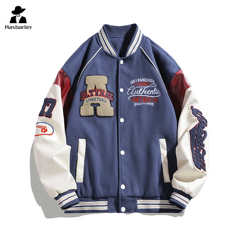 

Harajuku Street Baseball Jacket Men's Spring Embroidered Loose Windproof Motorcycle Jacket Y2K Top Hip Hop Unisex College Coat