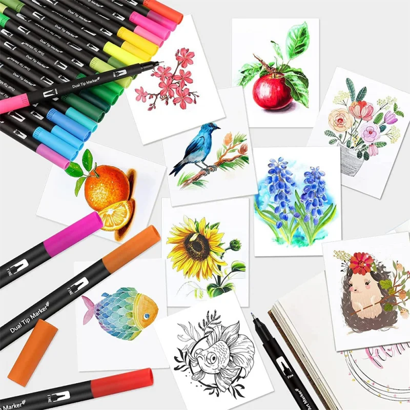 24/36/48/60 colors dual tips marker pen washable set soft fiber brush pen fine nib art drawing supplies stationery 4
