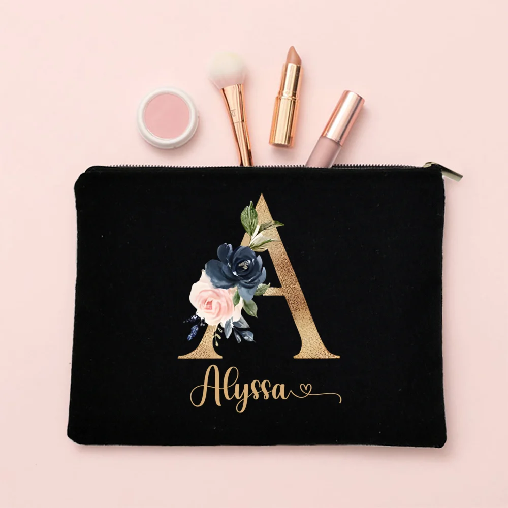 Personalized Makeup Bag Custom Letter with Name Bridesmaid Cosmetic Case Monogram Toiletry Pouch Wendding Birthday Gifts for Her 5