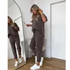 Casual Sports Style 2 Piece Set Women Loose O-neck Short Sleeved Pullover Elastic Waist Lace Up Long Pants Set Fashion Commuting 2