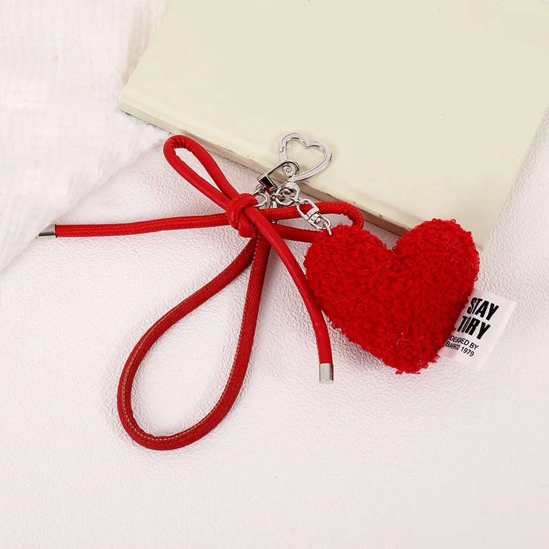Sweet Love Heart Bag Charm Keychain Keyring Pendant with Wrist Lanyard for Coin Purse Backpack Car Decoration