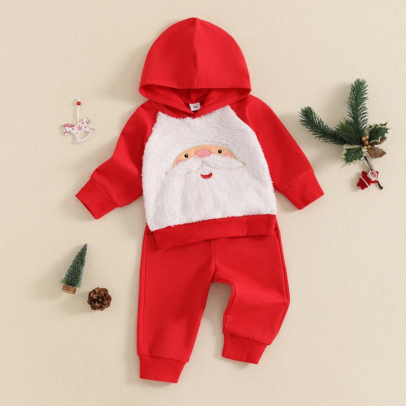 Description Picture 4 of itemBaby 2Pcs Christmas Outfits Long Sleeve Santa Embroidery Hoodie and Pants Set Toddler Clothes