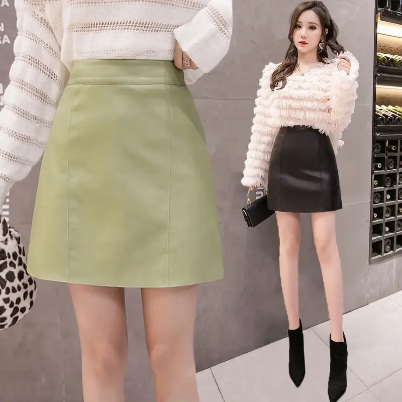 

Pu Small Leather Skirt Women's High Waist A- line Skirt for Autumn and Winter Woman Skirts Mujer Faldas Saias Mulher